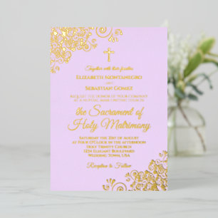Moderne katholische Hochzeit Elegant Lila Violett Folieneinladung