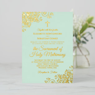 Moderne katholische Hochzeit Elegante Mint Green & Folieneinladung