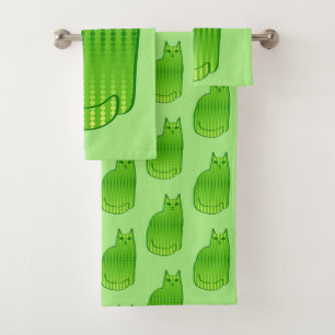 Moderne Katze aus dem Mittelalter, Limon und grün Badhandtuch Set