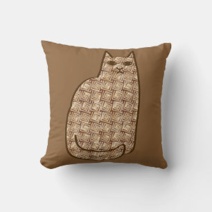 Moderne Katze, Beige und hellbraun aus dem Mittela Kissen