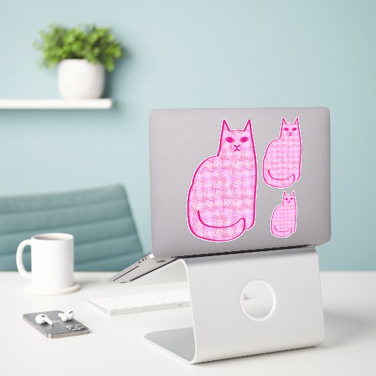 Moderne Katze, Fuchsia und hellrosa aus dem Mittel Aufkleber (Laptop auf Schreibtisch)
