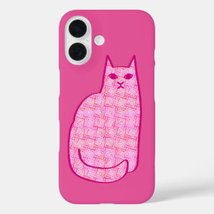 Moderne Katze, Fuchsia und hellrosa aus dem Mittel iPhone 16 Hülle