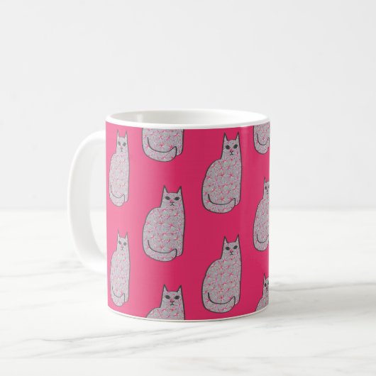 Moderne Katze, Fuchsia und hellrosa aus dem Mittel Kaffeetasse (Vorderseite Links)