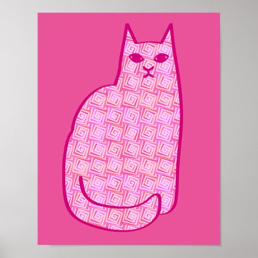 Moderne Katze, Fuchsia und hellrosa aus dem Mittel Poster (Vorne)