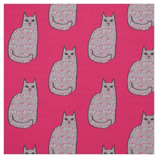 Moderne Katze, grau / grau und rosa, Mitte des Jah Stoff (Muster)
