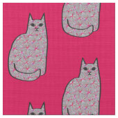 Moderne Katze, grau / grau und rosa, Mitte des Jah Stoff (Nahaufnahme)