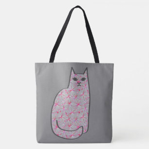 Moderne Katze, grau / grau und rosa, Mitte des Jah Tasche