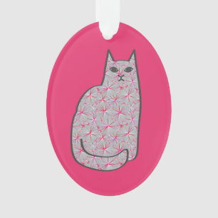 Moderne Katze, Grau und Fuchsienrosa aus dem Mitte Ornament
