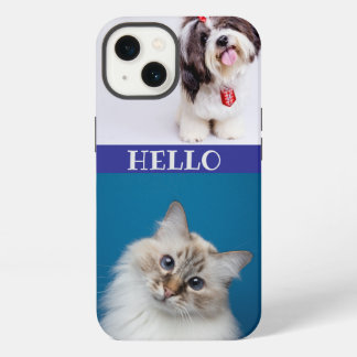 Moderne Katze & Hund lila chic monogrammierter Rüc iPhone 13 Hülle