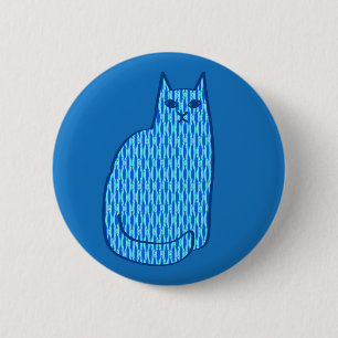 Moderne Katze, Kobalt und hellblau aus dem Mittela Button