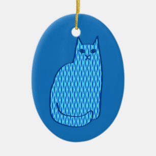 Moderne Katze, Kobalt und hellblau aus dem Mittela Keramik Ornament