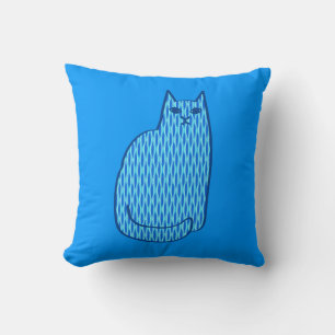 Moderne Katze, Kobalt und hellblau aus dem Mittela Kissen