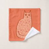 Moderne Katze, Korallenorange und Weiß des Mittelj Badhandtuch Set (Waschlappen)