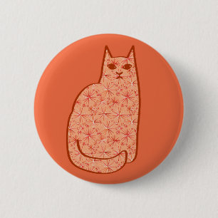Moderne Katze, Korallenorange und Weiß des Mittelj Button