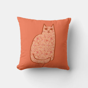 Moderne Katze, Korallenorange und Weiß des Mittelj Kissen