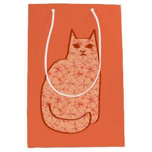 Moderne Katze, Korallenorange und Weiß des Mittelj Mittlere Geschenktüte