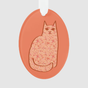 Moderne Katze, Korallenorange und Weiß des Mittelj Ornament
