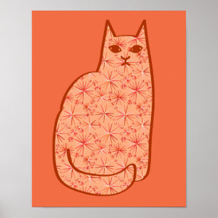 Moderne Katze, Korallenorange und Weiß des Mittelj Poster