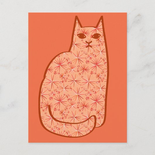 Moderne Katze, Korallenorange und Weiß des Mittelj Postkarte (Vorderseite)