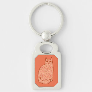 Moderne Katze, Korallenorange und Weiß des Mittelj Schlüsselanhänger