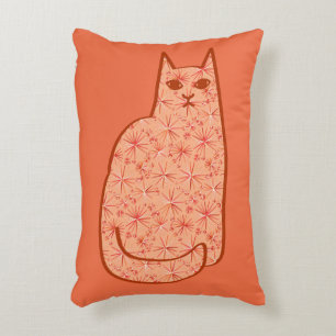 Moderne Katze, Korallenorange und Weiß des Mittelj Zierkissen