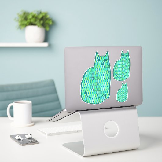 Moderne Katze, Minze und Limette Aufkleber (Laptop auf Schreibtisch)