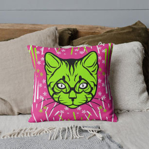 Moderne Katze Muster Rosa Limette Weiß Schwarz Ben Kissen