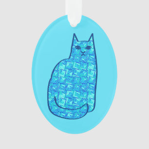 Moderne Katze, Türkis und Marine aus dem Mittelalt Ornament