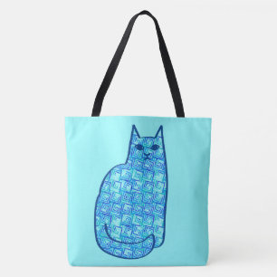 Moderne Katze, Türkis und Marine aus dem Mittelalt Tasche