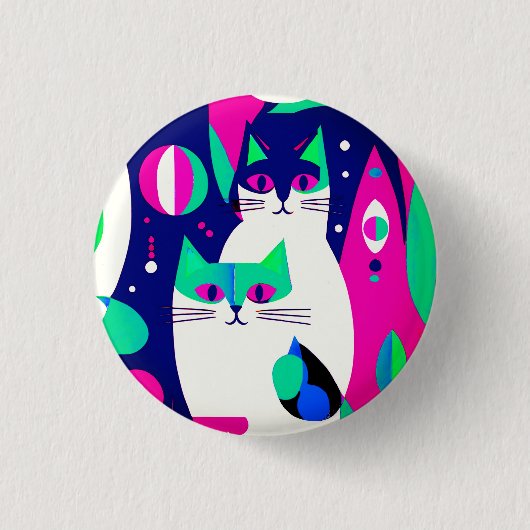Moderne Katzen aus der Mitte des Jahrhunderts auf Button (Vorderseite)