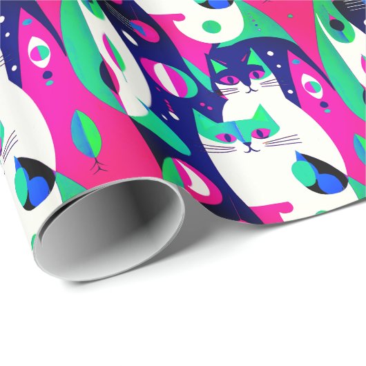 Moderne Katzen aus der Mitte des Jahrhunderts auf Geschenkpapier (Rolleneckpunkt)