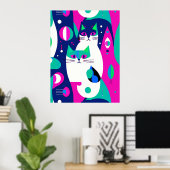 Moderne Katzen aus der Mitte des Jahrhunderts auf Poster (Heimbüro)