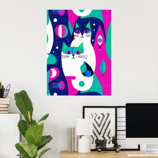 Moderne Katzen aus der Mitte des Jahrhunderts auf  Poster (Heimbüro)