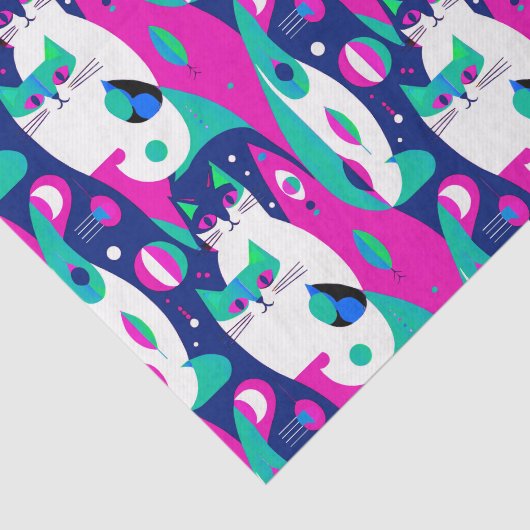 Moderne Katzen aus der Mitte des Jahrhunderts auf Seidenpapier (Ausschnitt)