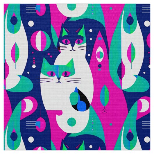 Moderne Katzen aus der Mitte des Jahrhunderts auf Stoff (Muster)