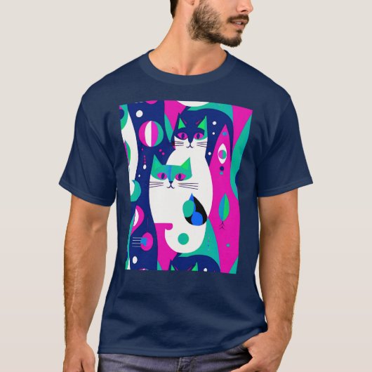 Moderne Katzen aus der Mitte des Jahrhunderts auf  T-Shirt (Vorderseite)