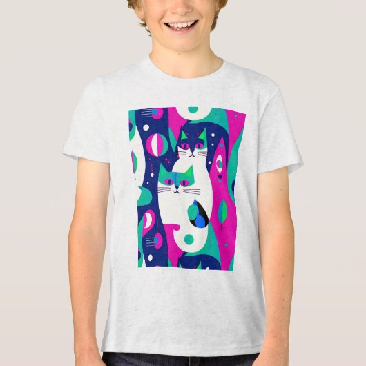 Moderne Katzen aus der Mitte des Jahrhunderts auf Tri-Blend Shirt (Vorderseite)