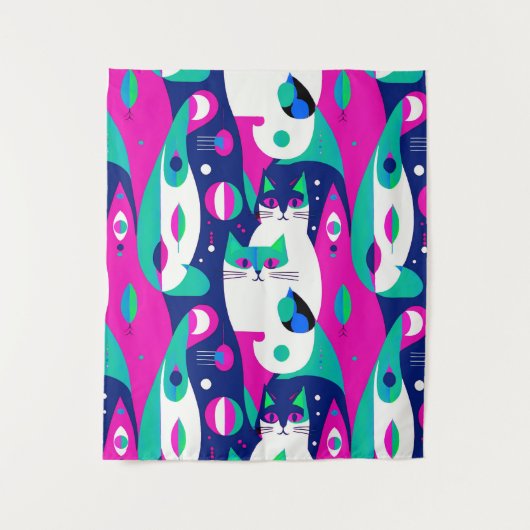 Moderne Katzen aus der Mitte des Jahrhunderts auf Wandteppich (Vorderseite)