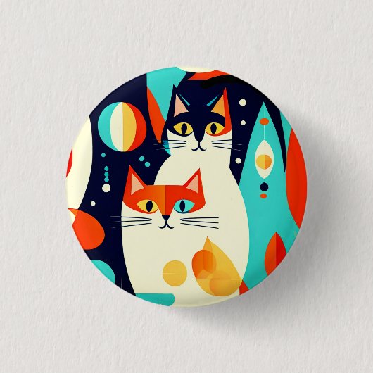 Moderne Katzen aus der Mitte des Jahrhunderts mit Button (Vorderseite)