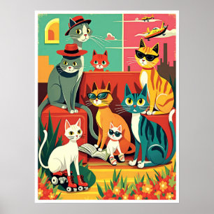 Moderne Katzen des Mittelalters im Urlaub Poster