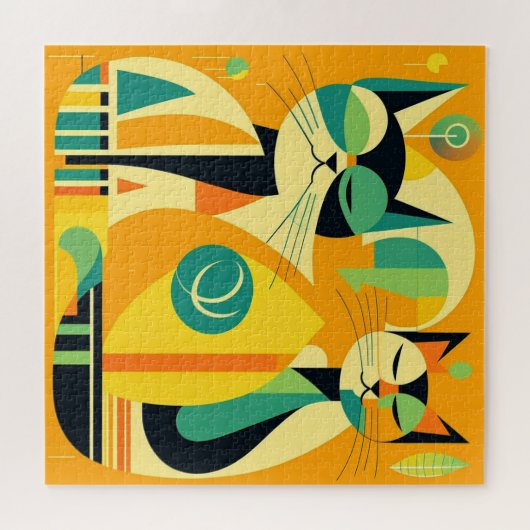 Moderne Katzen Mitte des Jahrhunderts Kunst: Abstr Puzzle (Horizontal)