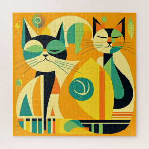 Moderne Katzen Mitte des Jahrhunderts Kunst: Abstr Puzzle