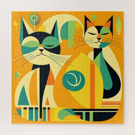 Moderne Katzen Mitte des Jahrhunderts Kunst: Abstr Puzzle (Vertikal)