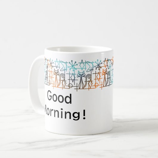 Moderne Katzen Mitte des Jahrhunderts personalisie Kaffeetasse (Vorderseite Links)