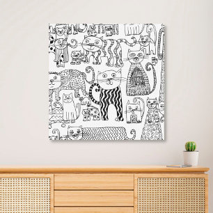 Moderne Katzen Schwarz-Weiß Handgezeichnet  Leinwanddruck