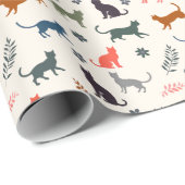 Moderne Katzen-Silhouette gemustert cremig Geschenkpapier (Rolleneckpunkt)