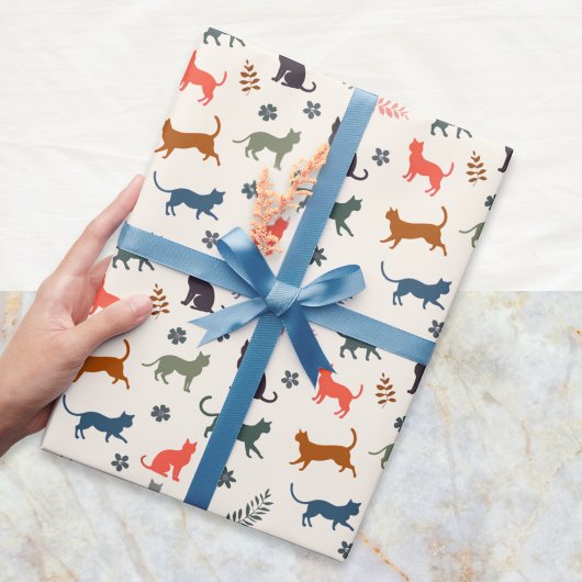 Moderne Katzen-Silhouette gemustert cremig Geschenkpapier