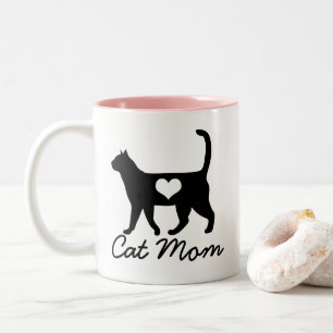 Moderne Katzen-Silhouette-Katzen-Mama Zweifarbige Tasse