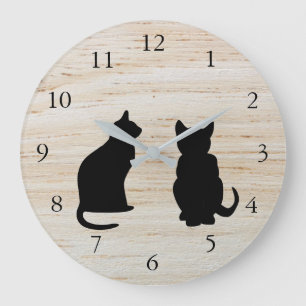 Moderne Katzen-Silhouetten, Haustiere auf Große Wanduhr