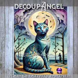 Moderne Katzen und Mond in Lila und blauer Dekoupa Seidenpapier